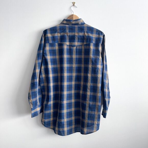 MWG Apparel Western Shirt Men's L Snap-Up Blue Gold Black Plaid Long-Sleeved - Picture 2 of 11